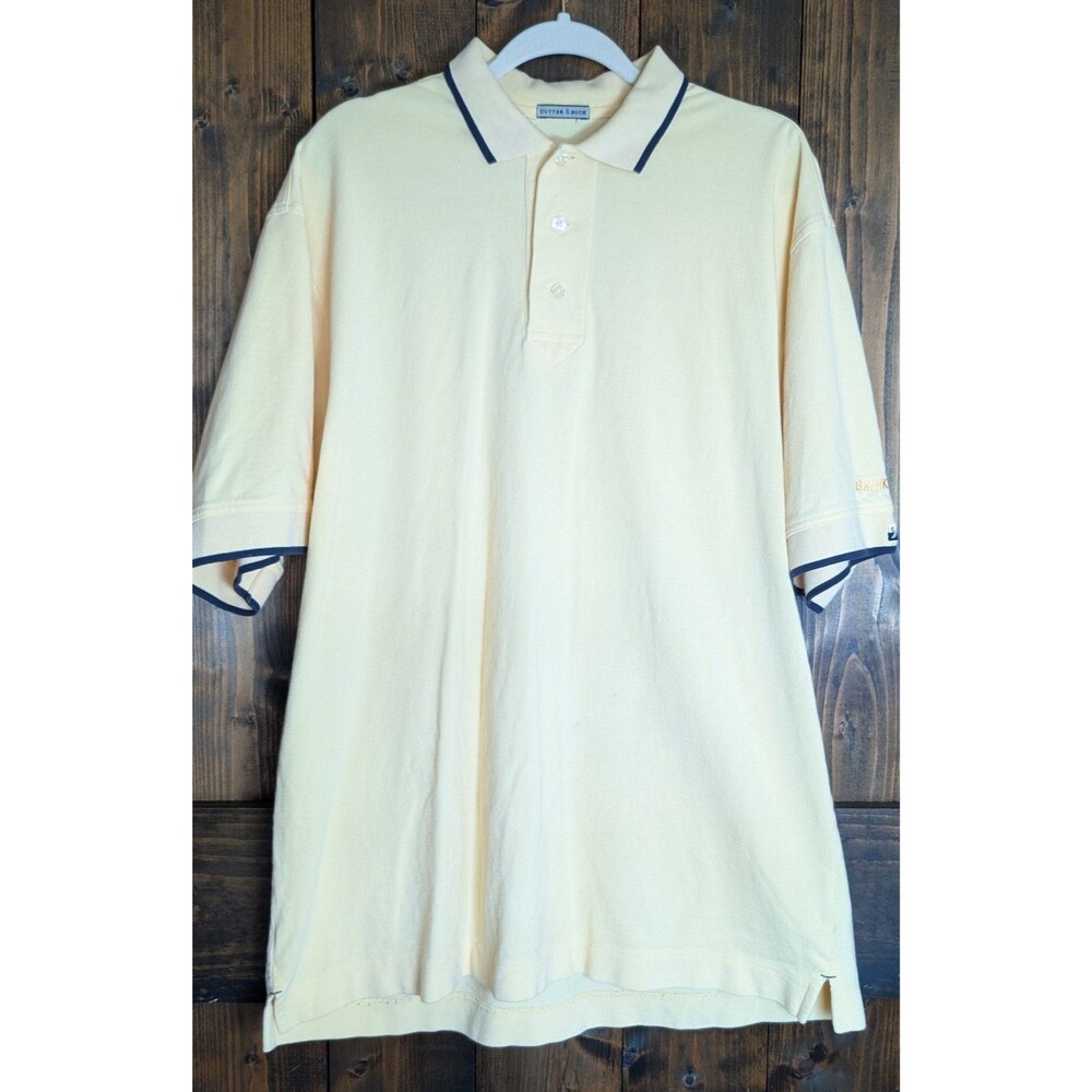 Cutter & Buck Yellow Polo Shirt Mens Large Tipped Collar Bank One Embroidery